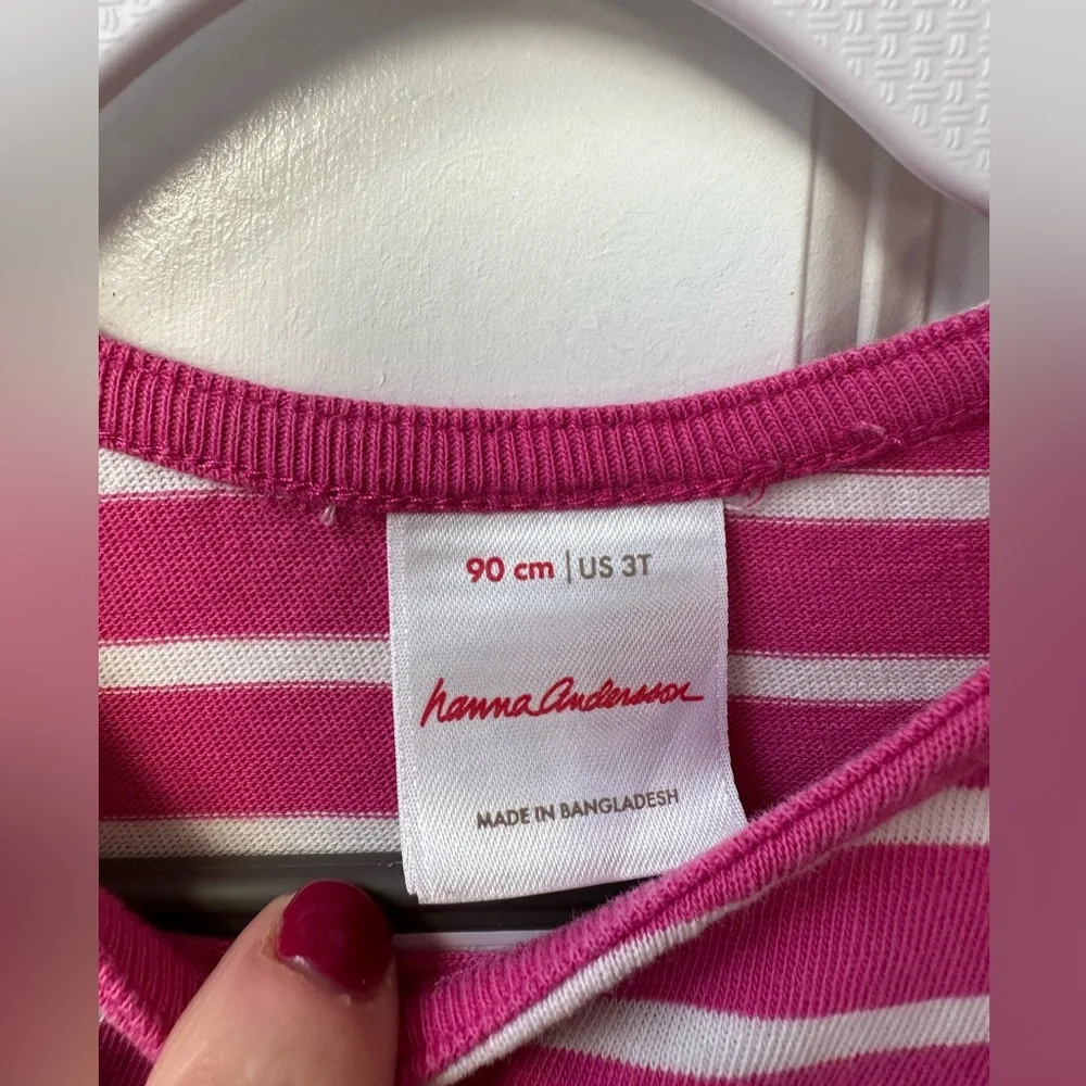 Hanna Andersson Pink Striped Dress w/Pocket 100% Cotton (Size 90/3T)